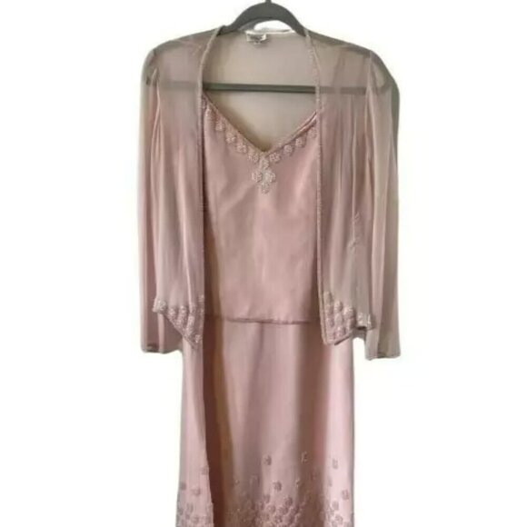 NWT SCALA Womens Pink 100% Silk Beaded Lined Dress size 6 with cover bridal - Picture 1 of 15